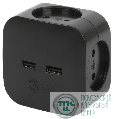 Разветвитель электрический SP-4-USB-B на 4 розетки 220В+ 2xUSB 2400мА без заземл 10А черн. Эра Б0049536