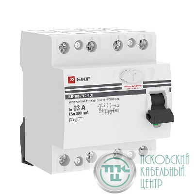 Выключатель дифференциального тока (УЗО) 4п 63А 300мА тип AC ВД-100 (электромех.) PROxima EKF elcb-4-63-300-em-pro