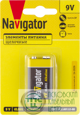 Элемент питания алкалиновый "крона" 6LR61 93 997 NBT-NPE-6LR61-BP1 Navigator 93997
