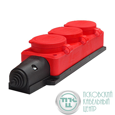 Колодка удлинителя 3-м Компакт 1ф с заглушками каучук красн. UNIVersal 3073