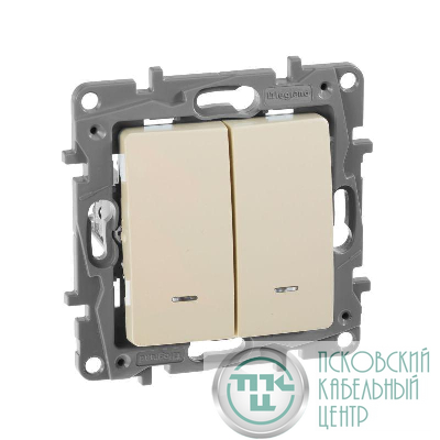 Выключатель 2-кл. СП Etika 10А IP20 250В 10AX с подсветкой/индикацией безвинтов. зажимы механизм сл. кость IEK 672304