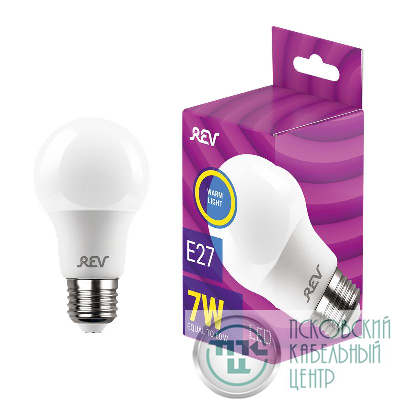 Лампа светодиодная LED-A60-E27-7Вт-2700K 7Вт грушевидная 2700К тепл. бел. E27 525лм 180-240В REV 32264 1
