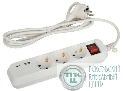 Удлинитель 3х1.5м с заземл. 10А +1xUSBA+1xUSBC с выкл. UB-3es-1.5m-USB Эра Б0052897