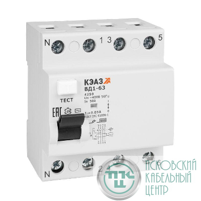 Выключатель дифференциального тока (УЗО) 4п 16А 30мА тип AC ВД1-63 4216 УХЛ4 КЭАЗ 221946
