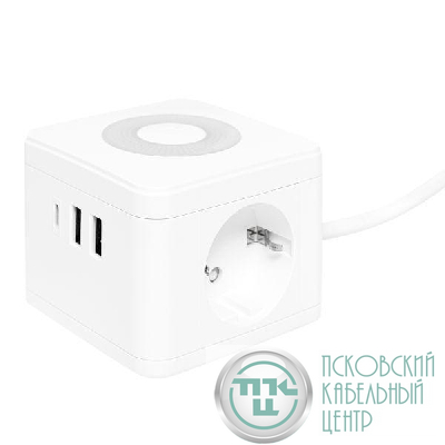 Удлинитель "Куб" 2х1.3м 2USB 2.4А+Type C + Ночник 1кв.мм EKF UBA-CUB-2-TC
