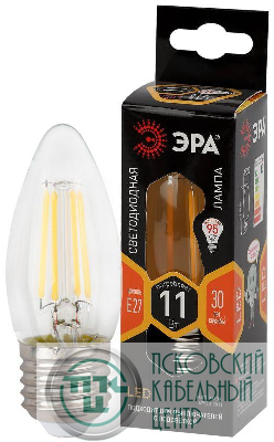 Лампа светодиодная филаментная F-LED B35-11w-827-E27 B35 11Вт свеча E27 тепл. бел. ЭРА Б0046986