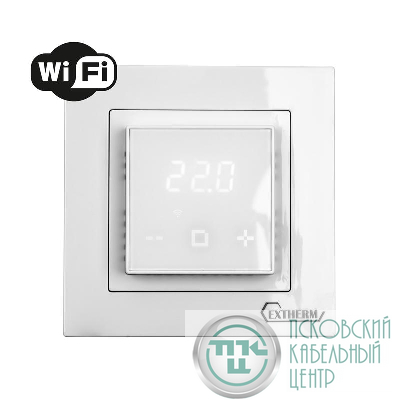 Термостат программируемый по Wi-Fi с сенсорными кнопками и датчиком темпер. пола; расписанием на неделю; совместим с рамками с внутрен. размером 56х56мм Schneider Unica; Exxact и Legrand Valena бел. Extherm ET-44(w)
