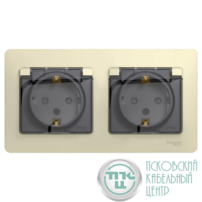 Розетка 2-м СП 2мод. Glossa 16А IP44 с заземл. защ. шторки в сборе беж. SE GSL000247