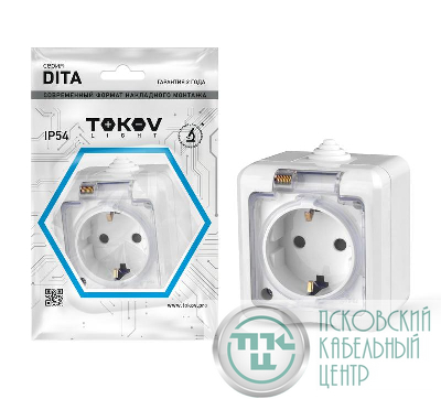 Розетка 1-м ОП Dita 16А IP54 250В с заземл. с прозр. крышкой бел. TOKOV ELECTRIC TKL-DT-R1Z-C01T-IP54