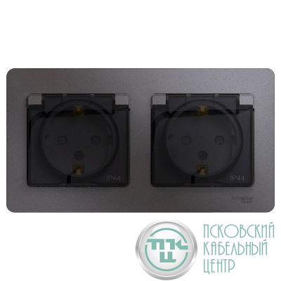 Розетка 2-м СП 2мод. Glossa 16А IP44 с заземл. защ. шторки в сборе графит SE GSL001347