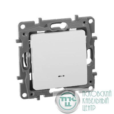 Переключатель 1-кл. СП Etika Plus 10А IP20 250В 10AX с подсветкой безвинтов. зажимы механизм бел. IEK 672215