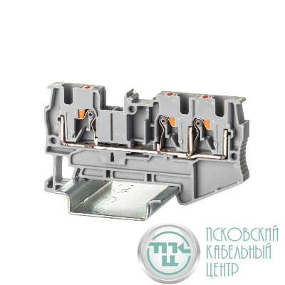 Клемма проходная зажим push-in 3 точки подключения 4кв.мм сер. DKC VPR-4-TWIN-GY