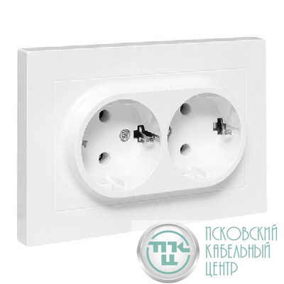 Розетка 2-м СП Эпика 16А с заземл. без защ. шторок с рамкой механизм бел. EKF UP1-SOW-210