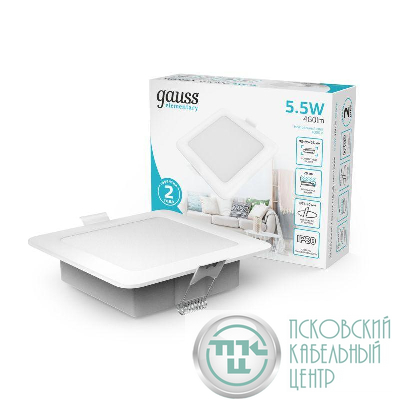 Светильник светодиодный Elementary Downlight 5.5Вт 4000К 460лм 170-260В IP20 95х26 квадрат монтаж бел. GAUSS 998420205