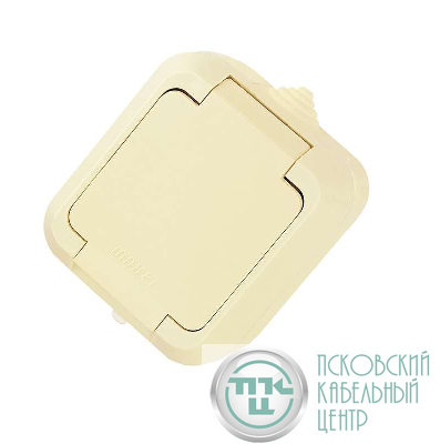 Розетка 1-м ОП 10А IP44 с заземл. с крышкой п/герм. крем. Makel 18204