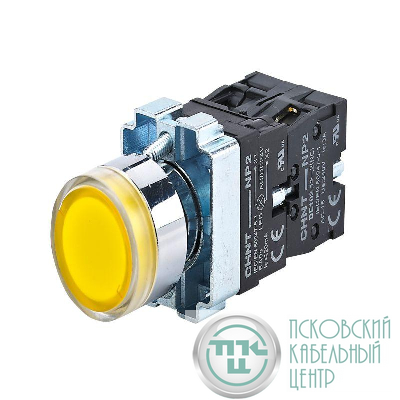 Кнопка управления NP2-BW3565 плоская 1НО+1НЗ AC/DC230В (LED) IP40 (R) желт. CHINT 574380