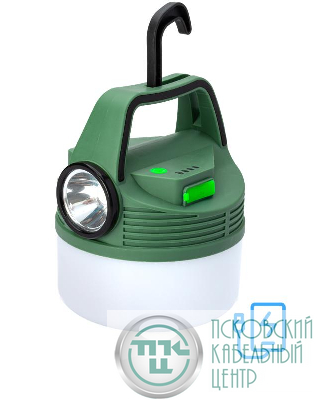 Фонарь аккумуляторный кемпинговый походный 16Вт SMD LED+3Вт LED Li-ion 18650 2400мА.ч Power-bank корпус ABS-пластик индикатор уровня заряда USB-шнур складной крючок для подвешивания матов. рассеив. КОСМОС KOC616Lit