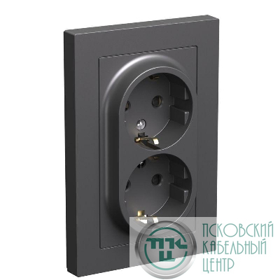Розетка двойная AtlasDesign с заземл. со шторками 16А в сборе базальт SE ATN001426