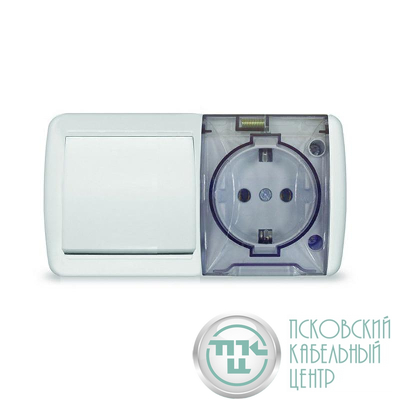 Блок ОП Клио 1-кл. выкл. 10А + розетка 1-м 16А 250В с заземл. с прозр. крышкой бел. Universal К2237