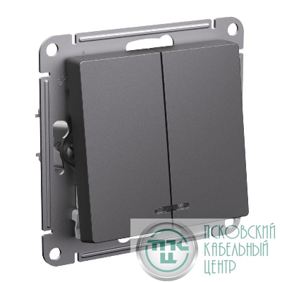 Выключатель 2-кл. AtlasDesign (сх. 5а) 10AX с подсветкой механизм базальт SE ATN001453