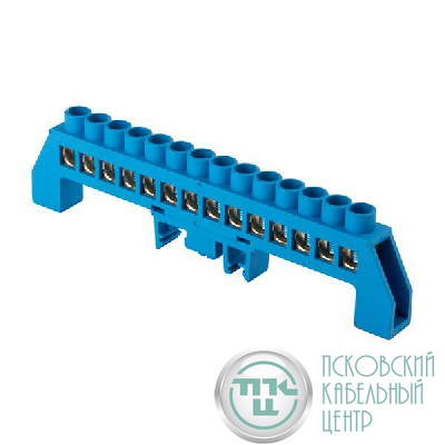Шина нулевая N 8х12 14 отвер. латунь син. нейлоновый корпус комбинированный PROxima EKF sn0-125-14-dn