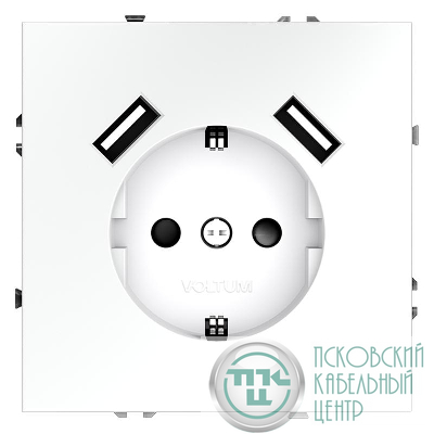 Розетка 1-м СП S70 16А с USB A+A с заземл. защ. шторки механизм бел. матов. Voltum VLS040402