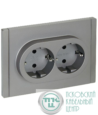 Розетка 2-м СП FORTE&PIANO FP523 16А с заземл. защ. шторки безвинт. крепл. сталь IEK FP-R24-16-1-K46