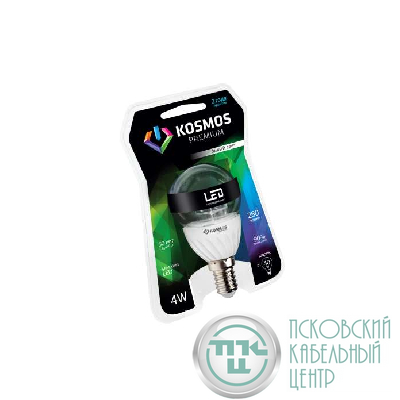Лампа светодиодная KOSMOS premium 4Вт Шар прозрачный 45мм E14 230В 4500К Космос KLED4wGL45230vE1445C
