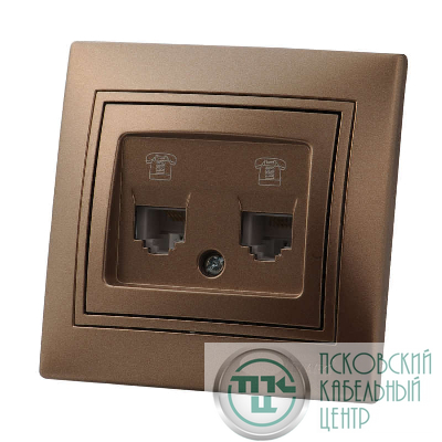 Розетка телефонная 2-м СП Mira RJ11 16А IP20 евро стандарт со вставкой свет. корич. перламутр. LEZARD 701-3131-138