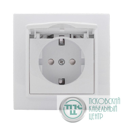 Розетка 1-м СП Минск 16А с защ. крышкой защ. шторки с заземл. бел. Basic EKF ERR16-029-100
