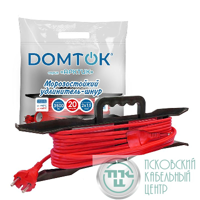 Удлинитель-шнур на рамке 1х20м без заземл. 16А IP44 3.5кВт КГ 2х1.5 АРКТИК морозостойкий DOMTOK 2595