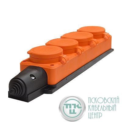 Колодка удлинителя 4-м Компакт 1ф с загл IP44 16А каучук оранж. UNIVersal 3035