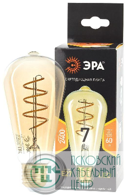Лампа F-LED ST64-7W-824-E27 spiral gold (филамент спир. зол. 7Вт тепл. E27) (20/960) ЭРА Б0047665