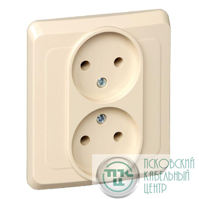 Розетка 2-м СП Этюд 16А IP20 250В без заземл. без защ. шторок крем. SE PC16-005K