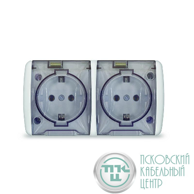 Розетка 2-м ОП Клио 16А IP54 с заземл. с прозр. крышкой бел. Universal К2232