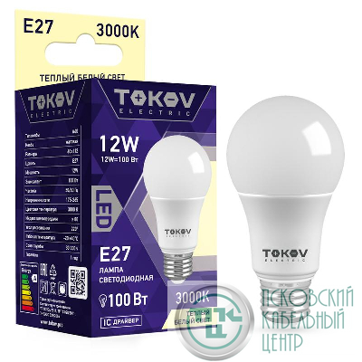 Лампа светодиодная 12Вт А60 3000К Е27 176-264В TOKOV ELECTRIC TKE-A60-E27-12-3K