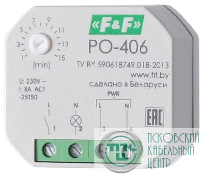 Реле времени PO-406 8А 230В 1НО IP20 задержка выключ./управ. контактом монтаж в коробку d-60мм F&F EA02.001.019