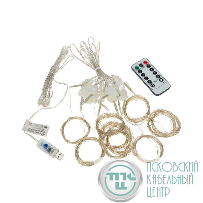 Гирлянда светодиодный занавес из росы 3х3м 300 LED IP20 USB + пульт управления с крючками для крепления мультиколор Neon-Night 315-889