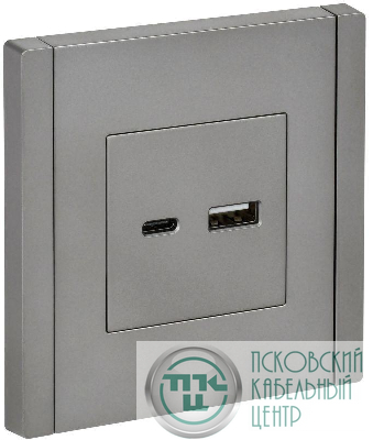 Розетка USB A+C сталь FORTE&PIANO 18Вт FP551 IEK FP-U22-018-K46