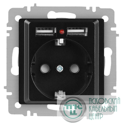 Розетка 1-м СП Accent 6-410-05 16А IP20 250В P+E Schuko + 2хUSB защ. шторки антрацит Intro Б0063698