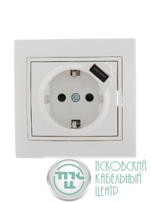 Розетка 1-м СП Mira 16А с заземл. + USB разъем бел. LEZARD 701-0202-181