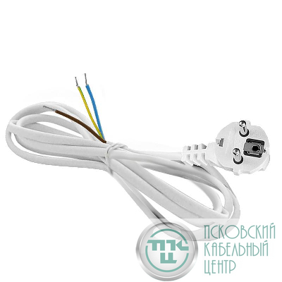 Шнур сетевой с вилкой 2м с заземл. 10А ПВС 3х1 бел. DOMTOK 2777