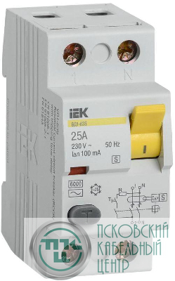 Выключатель дифференциального тока (УЗО) 2п 25А 100мА тип ACS ВД1-63S IEK MDV12-2-025-100