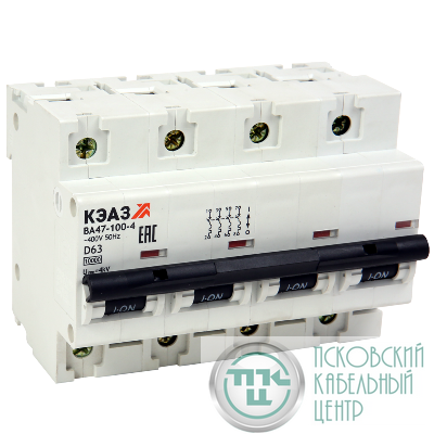 Выключатель автоматический модульный 4п C 63А 10кА ВА47-100-4C63-УХЛ3 КЭАЗ 318162