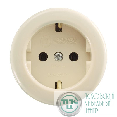 Розетка 1-м ОП 16А IP20 круглая с заземл. крем. Makel 16011