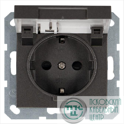 Розетка 1-м Shuko 16А IP20 с заземл. защ. шторки с крышкой механизм мокко Jasmart G5505Z