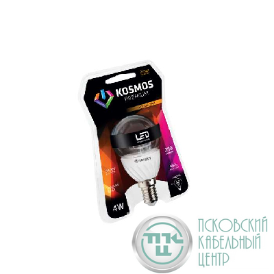 Лампа светодиодная KOSMOS premium 4Вт Шар прозрачный 45мм E14 230В 3000К Космос KLED4wGL45230vE1427C