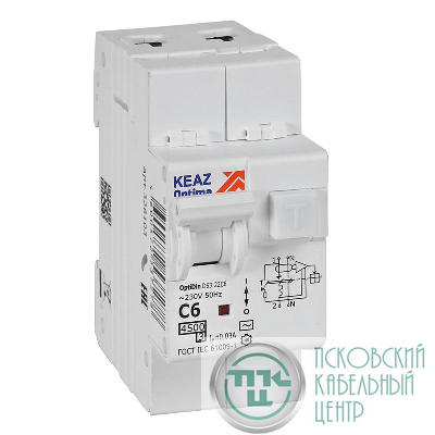 Выключатель автоматический дифференциального тока 2п OptiDin D63-22C6-AC-У3 C6 30мА 4.5кА с защитой от сверхтоков КЭАЗ 328103