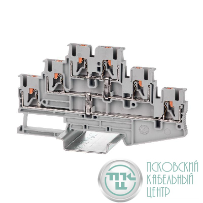 Клемма трехуровневая зажим push-in 6 точек подкл. с перемычкой между ур. 2.5кв.мм сер. DKC VPR-2.5-3L-PV-GY