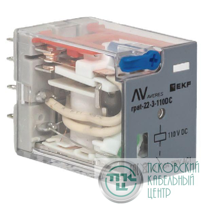 Реле промежуточное с кнопкой и мех. индикацией RPAt 22/3 10A 110В DC AVERES EKF rpat-22-3-110DC